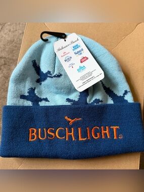 Busch Light Men’s Knit Beanie Hat — Light Blue & Navy